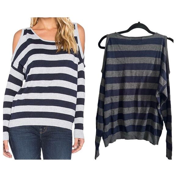 Central Park West REVOLVE Navy Dark Gray Striped Shoulder Cut-Out Sweater Small - Picture 1 of 5